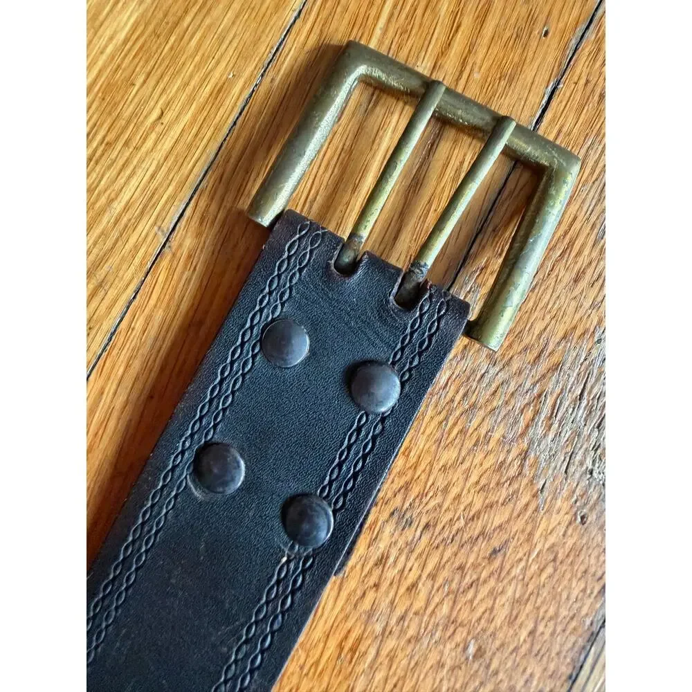 Distressed Dark Brown Wide Leather Belt w/Dbl Prong Buckle Womens sz S